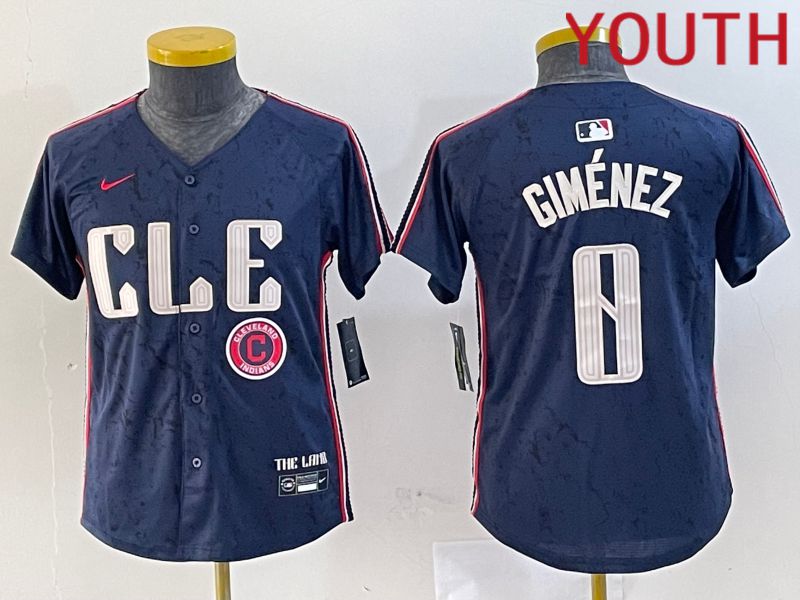 Youth Cleveland Indians #0 Gimenez Blue City Edition Nike 2024 MLB Jersey style 4